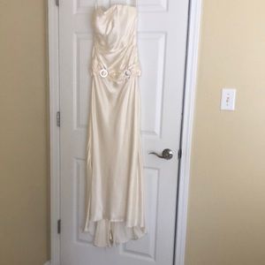 Beautiful ivory satin gown with silver belt embellishments